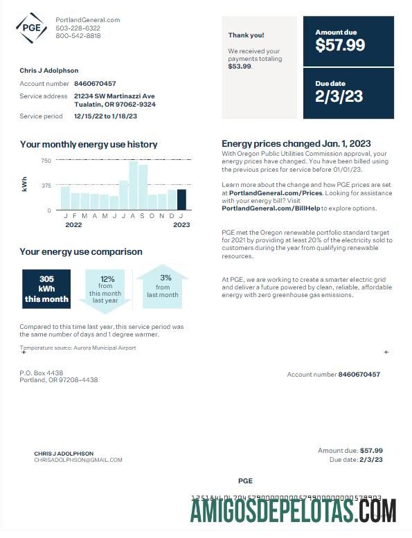 realista Modelo Word e PDF de conta de serviços públicos PGE dos EUA